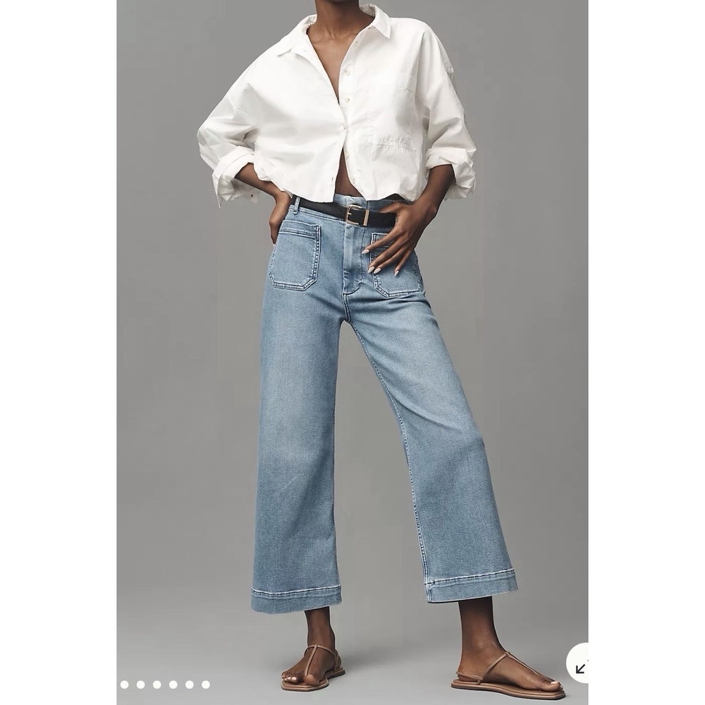 New Maeve Anthropologie COLETTE 27 Light Blue Crop Wide-Leg High Rise INSEAM 25"
